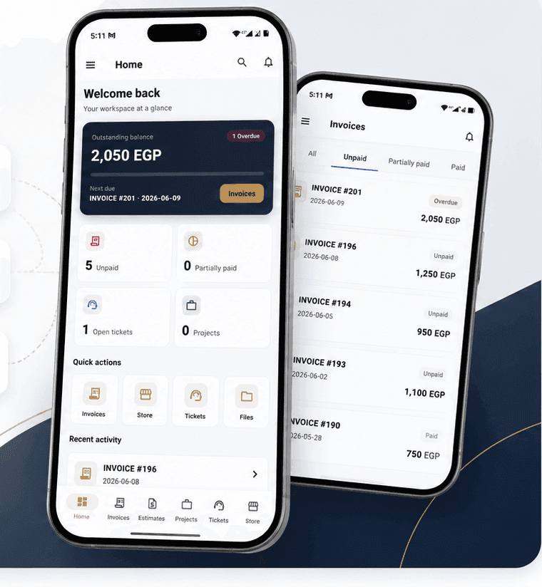 ITAC client portal mobile app screens
